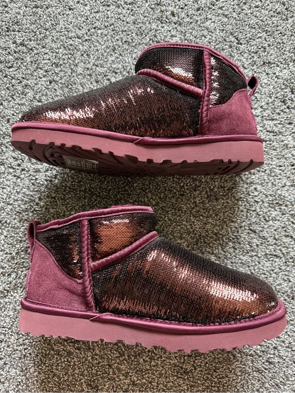 Ugg Classic Ultra Mini Mirror Ball Sequin Booties Wild Grape Size 7